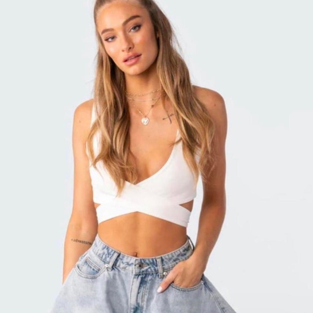 Edikted white wrap crop top